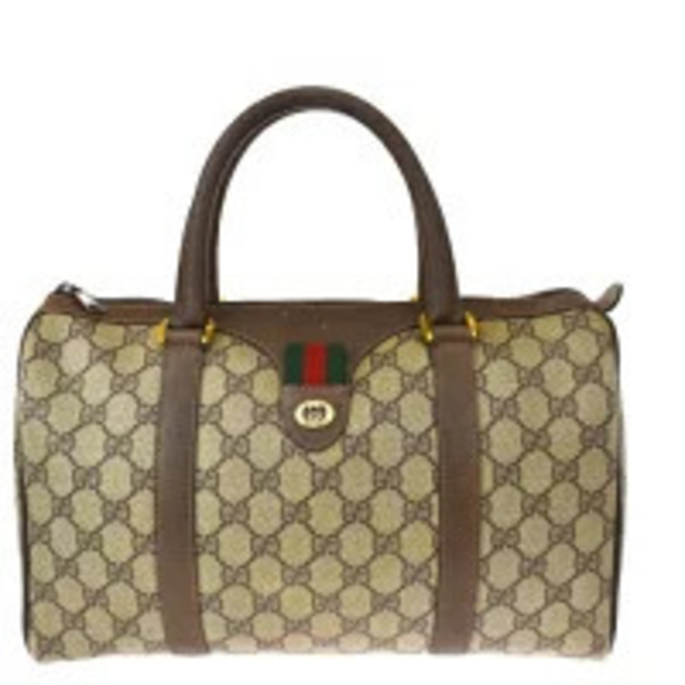 Gucci Sherry Handbag Boston GG Interlocking Brown Green Red Leather